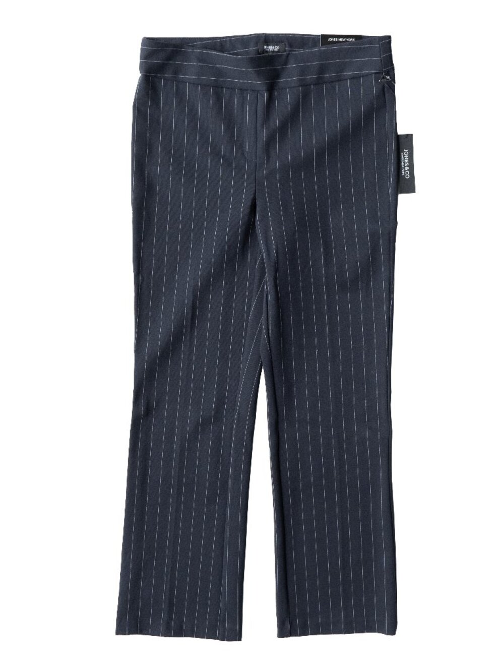 Jones Pinstripe Pants High Rise Wide Leg Corporate Thin Stripe Pull On Trouser
